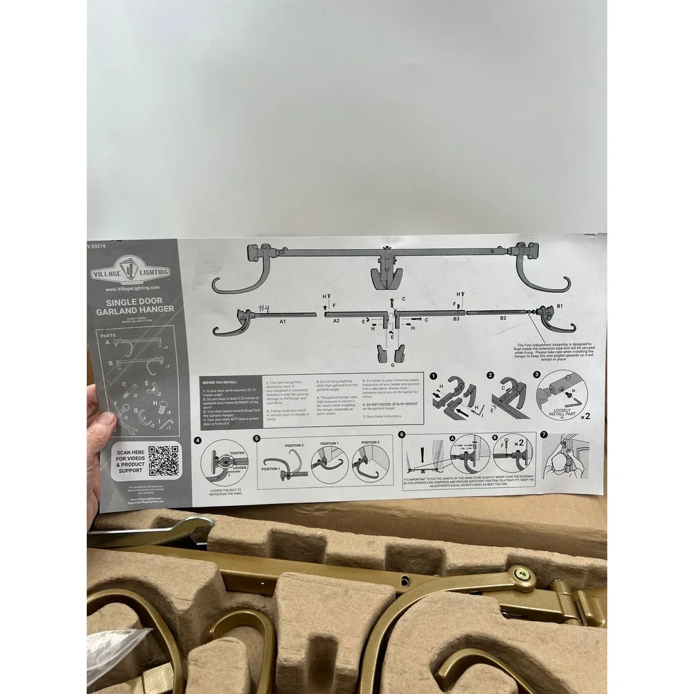 Village Lighting Single Door Garland Hanger Gold V-20911-GLD Fits 35-52
